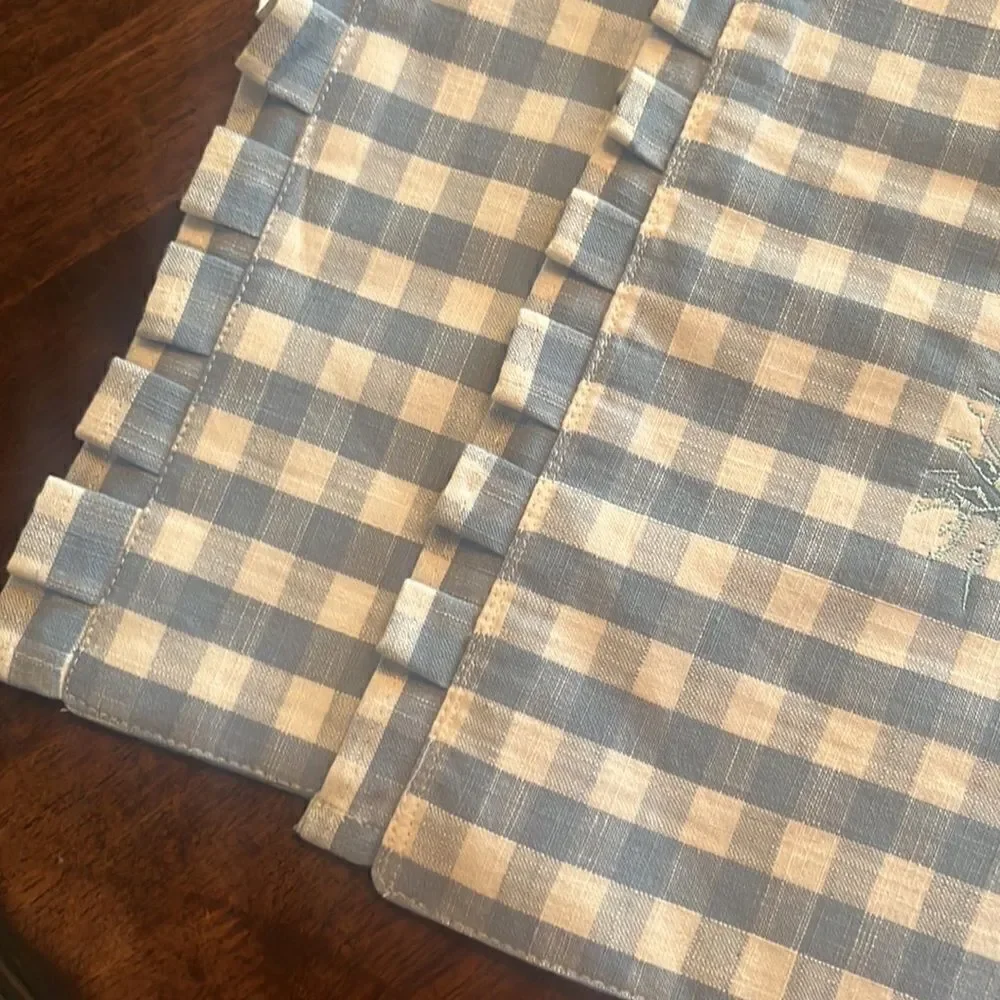 Set of two Blue Checkered Gingham Placement with Ruffles & Embroidery- 19”/14.5”
